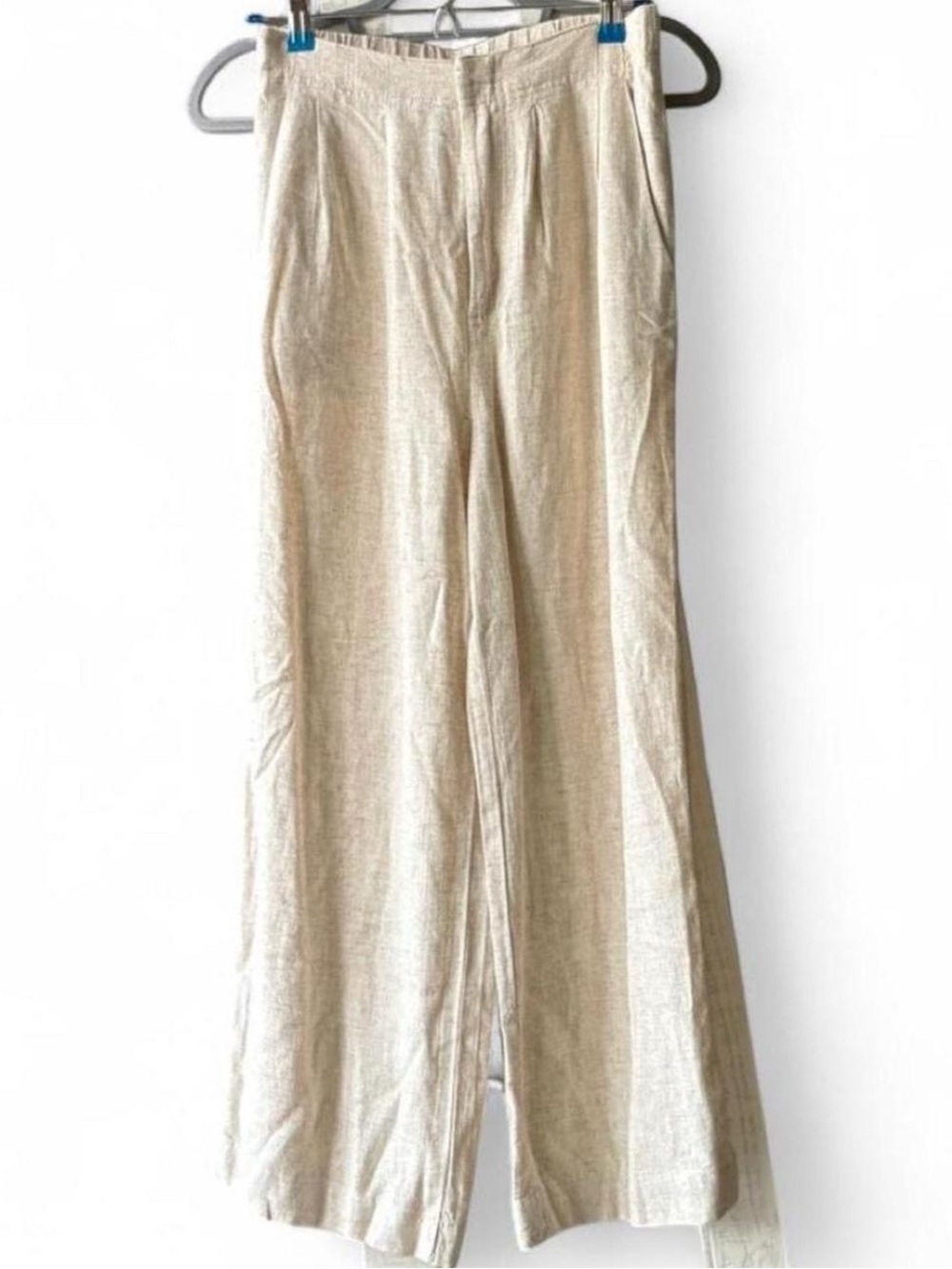 Hunter & Brown Linen Rayon Blend Beige Cream Wide Leg Trousers Pants Size S